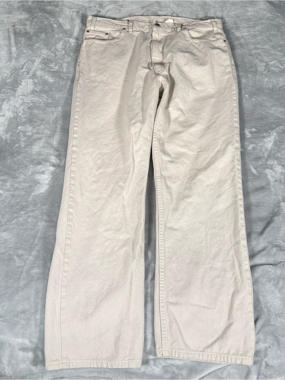 Vintage Levis 505 Straight Leg Canvas Jeans Mens 40 (Fits 37x31) Bone Khaki Y2K
